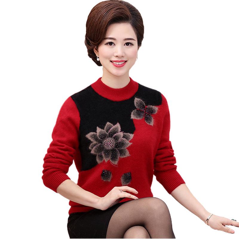 Plus Size Knitted Sweater for Women: Thickened Velvet Autumn and Winter Coat for Middle-Aged & Elderly