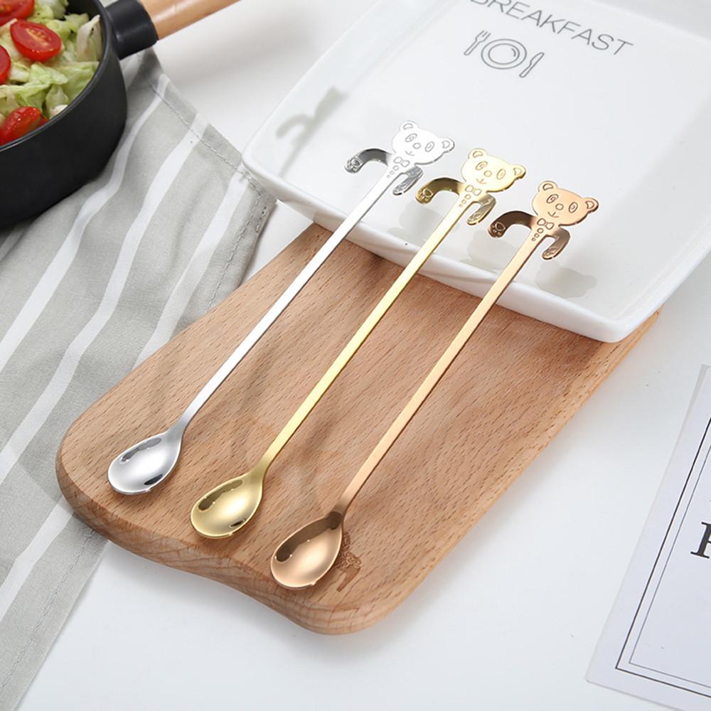 Cute Bear Spoon Long Handle Spoons Flatware Coffee Drinking Tools Kitchen Gadget