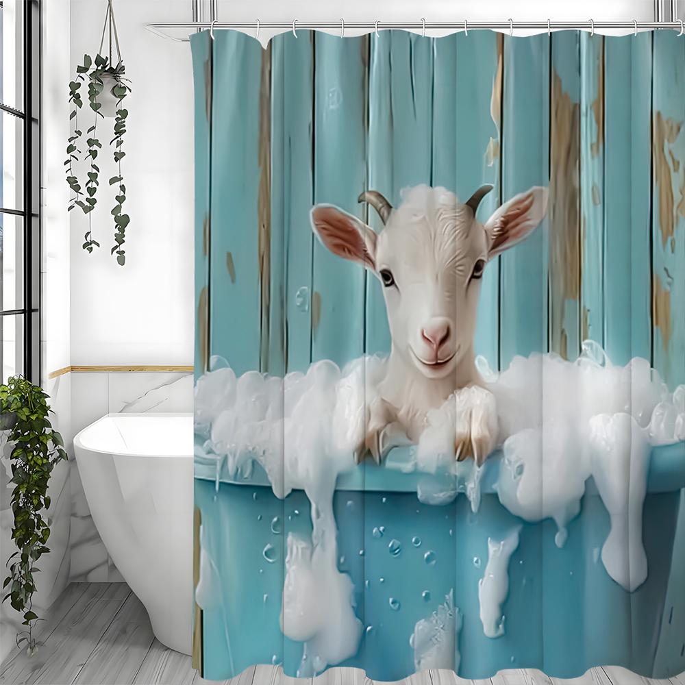 Lamb Bath Plank Blue Shower Curtain, Bathroom Decorative Shower Curtain, Waterproof Shower Curtain with Hooks
