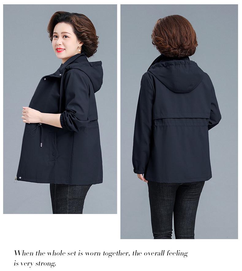 2026 Stylish Mid-Length Windbreaker Jacket for Middle-Aged and Elderly Mothers, Plus Size, Slimming, Spring/Autumn Wear