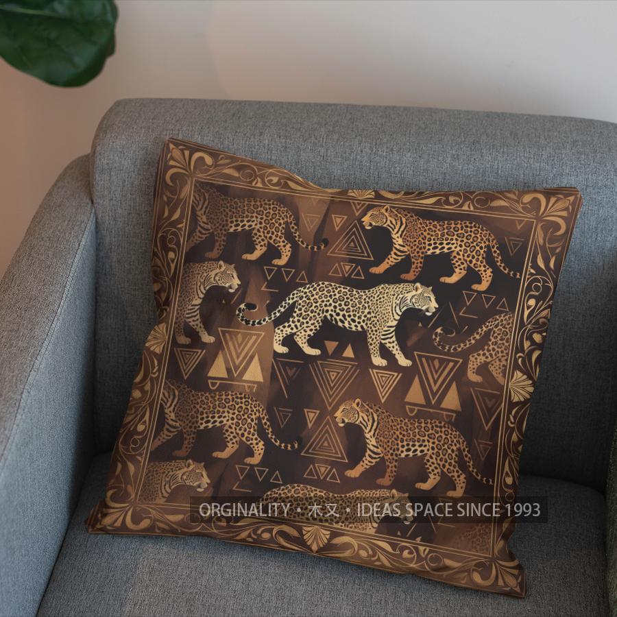 2D Leopard-Print Geometric Pattern Throw Pillow Pattern Cushion Cover Suitable For Sofa Bedroom Car Pillow Cover