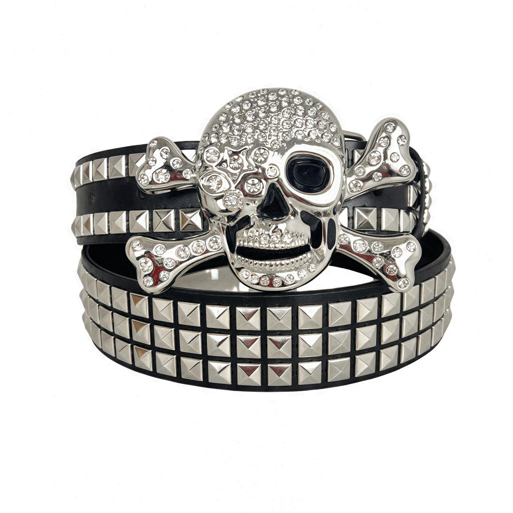 Subculture Gothic Rivet Belt, Punk Skull Rhindiamond Belt, Men's and Women's Street Dance Belt