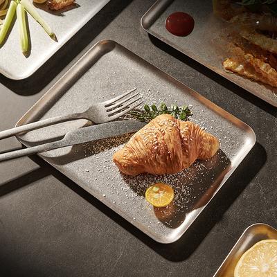 Stainless Steel Vintage Snowflake Silver Square Tray Bread Barbecue Steak Plate Dinner Plate Dessert Dinnerware Decorative Tray