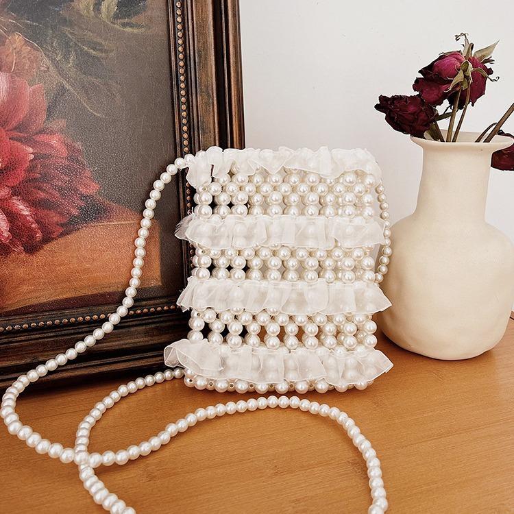 Summer New Hand-woven Beaded Lace Fashion Shoulder Crossbody Small Bag Versatile Mobile Phone Bag