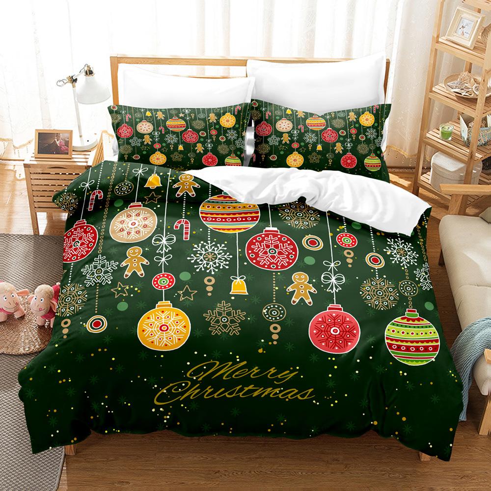 3D Happy New Year Bedding Set Christmas Happy Duvet Cover Pillowcase 2/3 Holiday Gift AU/EU/ES/DE Full Size Quick Drying Soft Home Textile