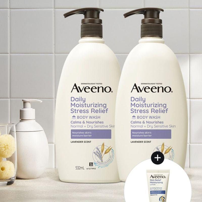 (Aveeno Daily Moisturizing Stress Relief Body Wash 532mLx2) Stress Relief Body Wash 532x2