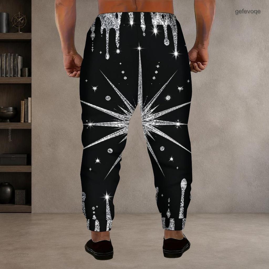 Men Plus Size Drawstring Waist Printed Teal Green Gem Heart Pattern Jogger Pants Cuffed Ankle With Side Pockets Long Trousers