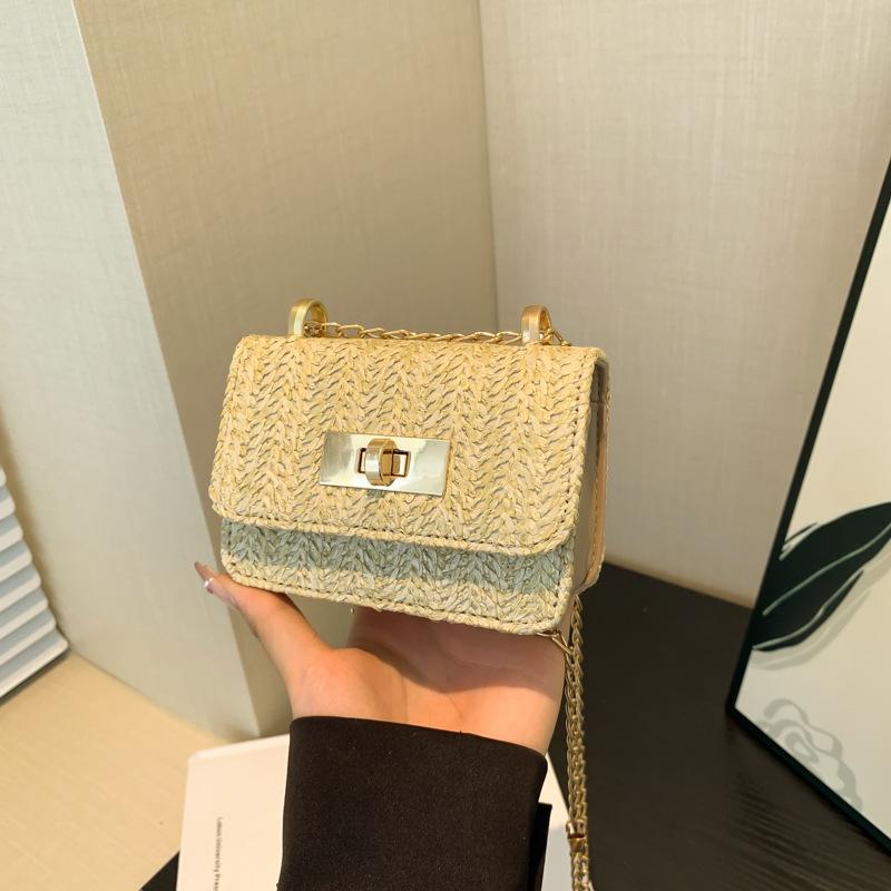 

Fashion woven handbag 2024 summer new simple fashion shoulder messenger bag casual simple small square bag women хакі