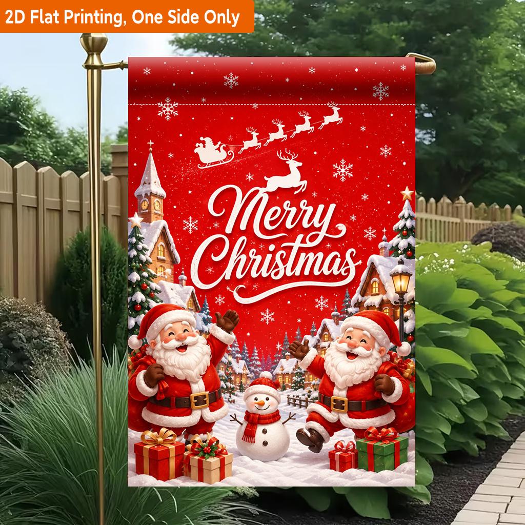 2D Flat, 2D Flat Printing Garden Flag 1pc, Santa Claus Christmas Scene Durable Single-Sided Print Yard Flag, Garden & Home Holiday Decoration, 29.97x4