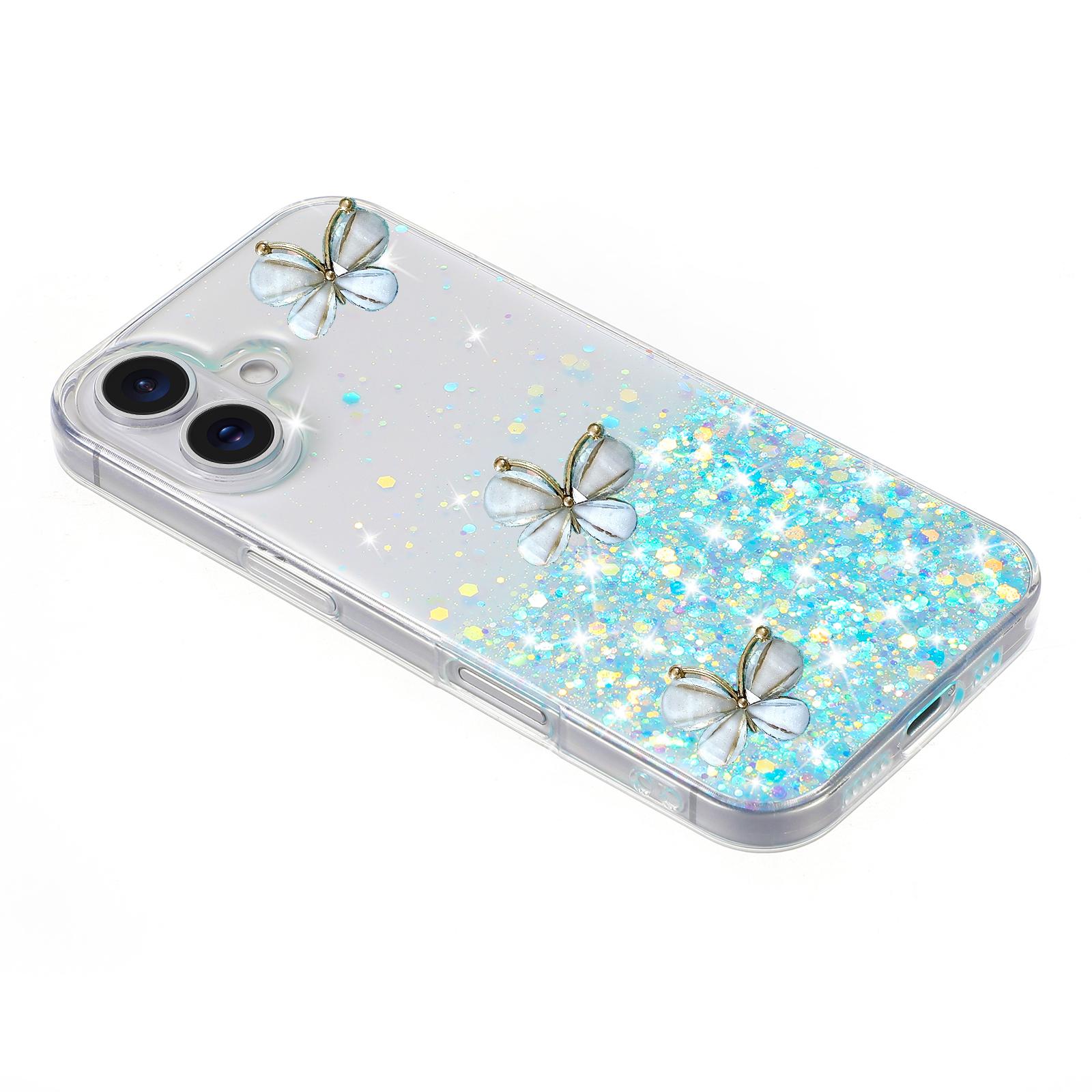 

For iPhone 16 Case Bling 3D Butterfly TPU Phone Cover Glow in The Dark