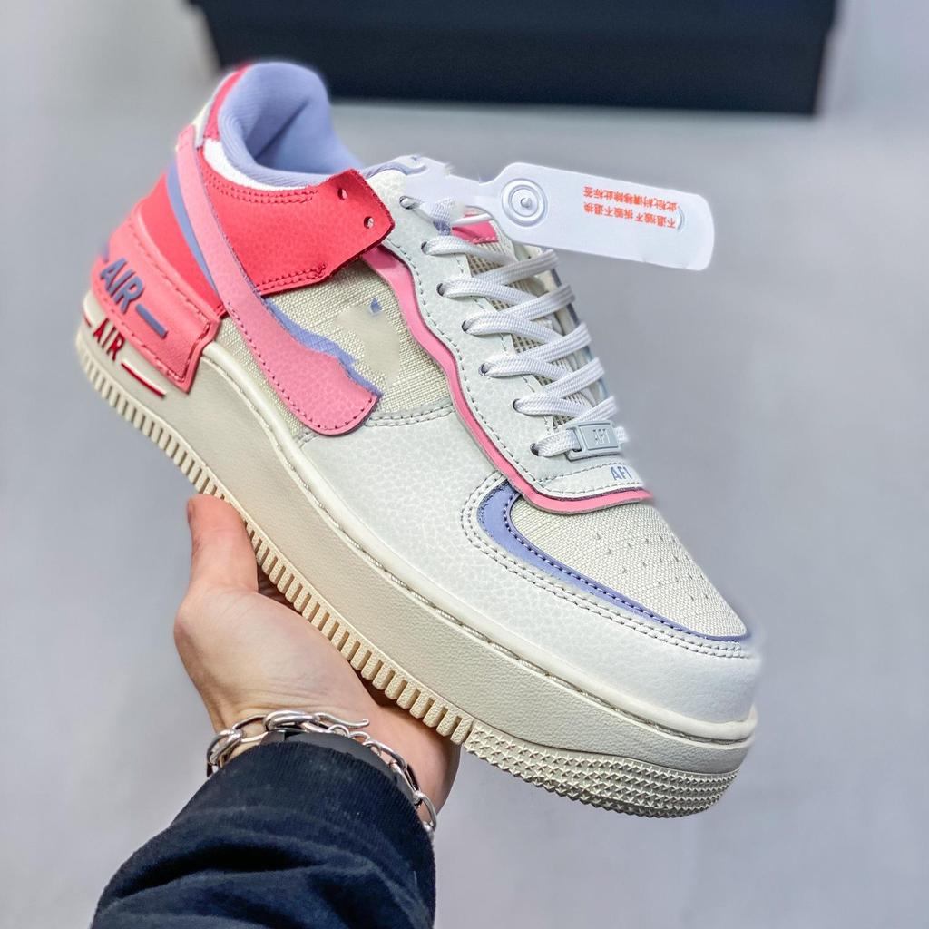 Women's AF1 Shadow Macaron Deconstructed Patchwork Sneakers - Thick Sole, Height-Enhancing, Versatile White Shoes