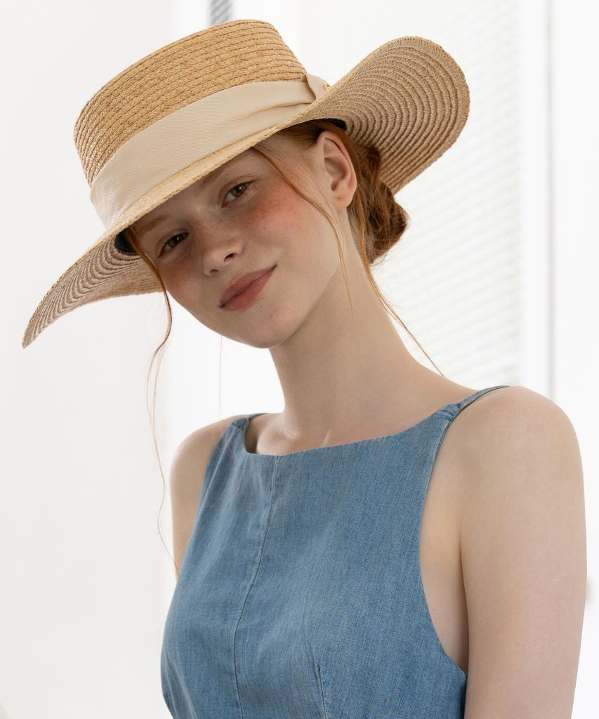 Tatiana Elvia Ribbon Band Natural Raffia Boater Hat Ht8194 Ivory