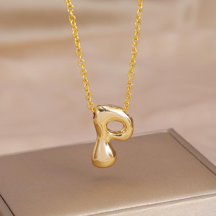 Charming Chubby Brass Polished 26-Letter Silver Pendant Necklace for Women