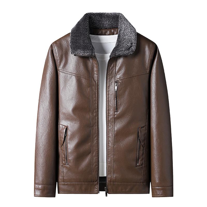 Winter Cashmere Coat Men's PU Leather Jacket Middle-aged Leather Jacket