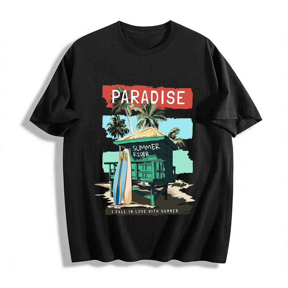 

Paradise Surf Hut Print T-Shirt I Fall In Love With Summer Top Pure cotton T-shirt XXS
