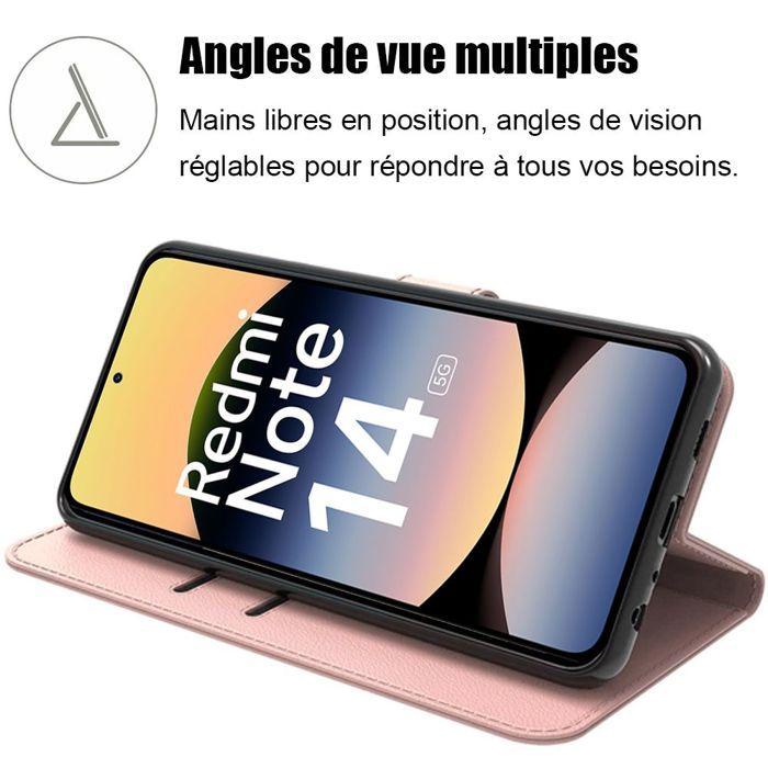 Coque de protection - E.F.CONNECTION - Pour Xiaomi Redmi Note 14 5G - Cuir PU Rose - Antichoc - Anti-Rayures