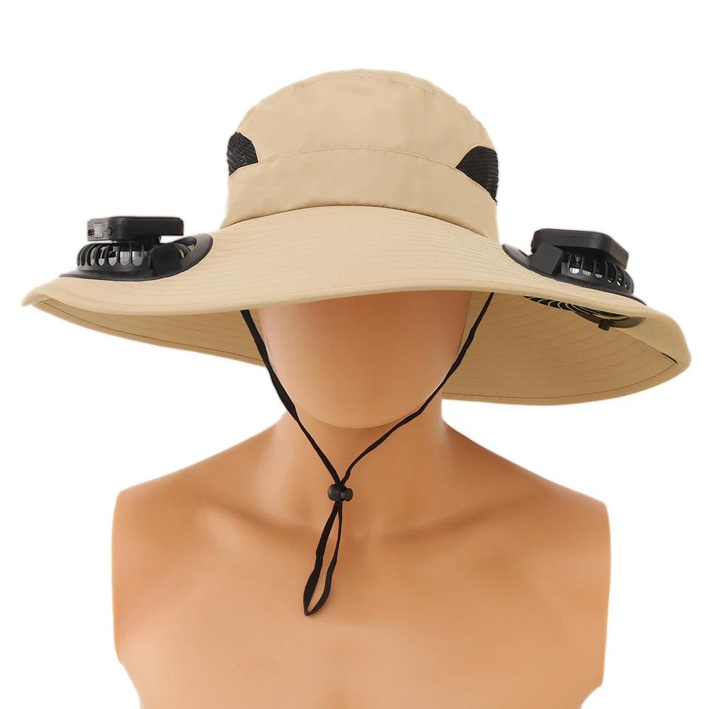 

Wide Brim Solar Fan Hat UV Resistant Lightweight Rechargeable Sun Hat with 2 Solar Fan Fisherman Hat for Outdoor Hiking Camping хакі