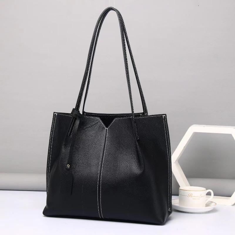 Borsa da Donna in Vera Pelle di Grande Capacità Monospalla Sottospalla Moda Tutto-in-uno Pendolare Primo Strato Pelle Bovina Semplice Tendenza Borsa Tote