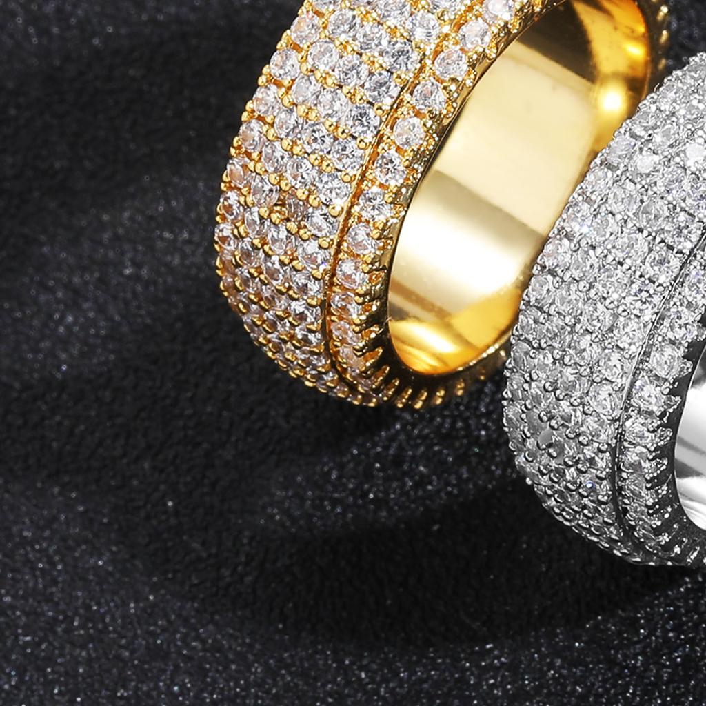 European and American Hip Hop Five Rows Full of Diamonds Personalized Men's Hip Hop Ring Trend Simple Men's and Women's Hip Hop Accessories