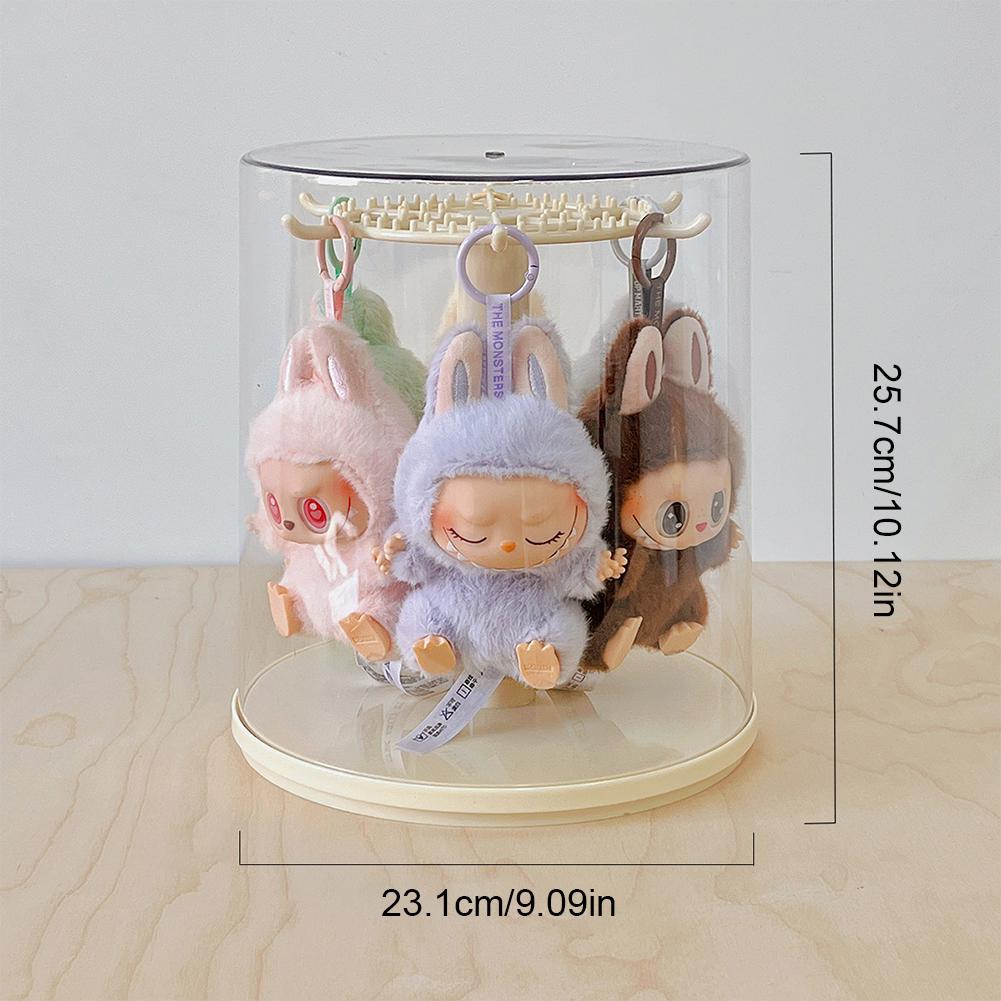 Rotating Plush Pendant Display Box Transparent Plush Doll Display Case Labubu 17cm Cartoon Doll Showcase Dustproof for Girl Gift