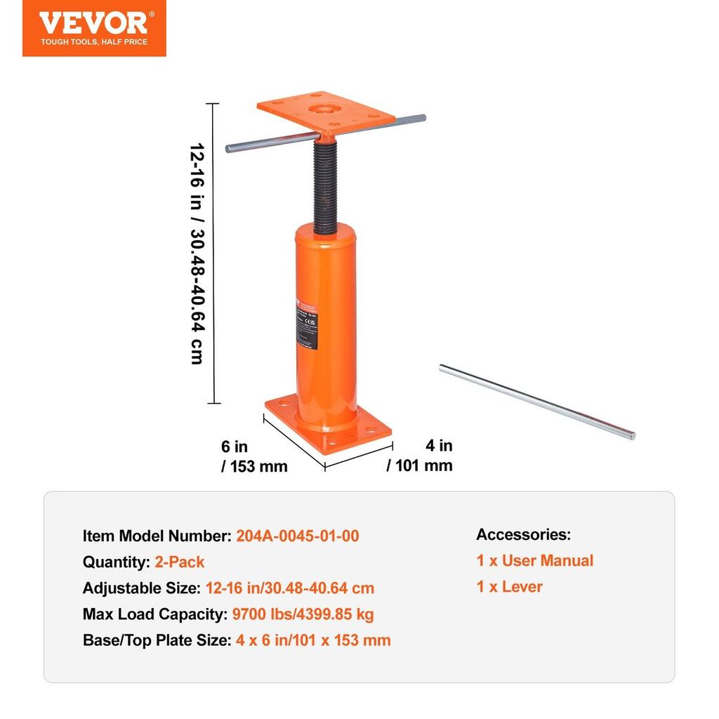 2PCS Adjustable Floor Jack Post House Floor Leveling Lift 12"-16" Height