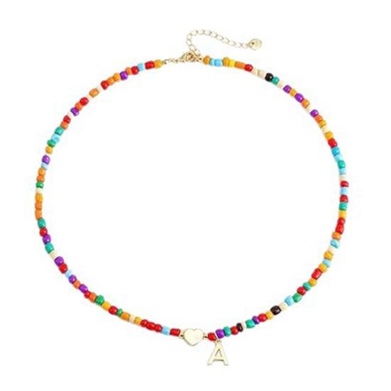 Colier Guler cu Mărgele Femei Colier cu Mărgele Colorate Colier cu Pandantiv cu Inițială Guler cu Inițială în Formă de Inimă Cadou de Ziua de Naștere pentru Fete Soție Prietenă