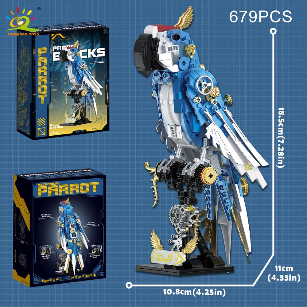 Non-Toxic 679Pcs Moc Mechanical Parrot Model Mini Building Block Animal Birds Series Technical Brick Children Toy Desk Decoration