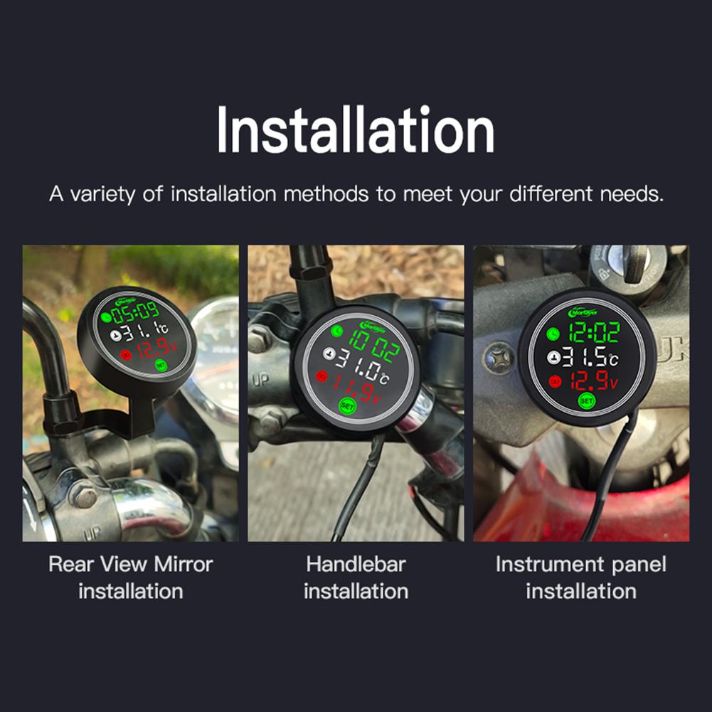 9-24V Motorcycle Thermometer LED Digital Display Electronic 4 In 1 Water Temperature Meter Voltmeter Gauge Low Voltage Alarm