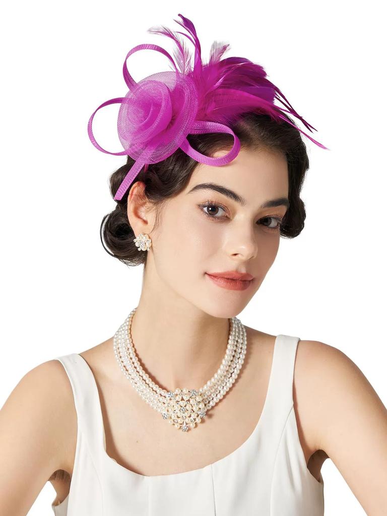Fancy Hair Drop Fascinator Hat Hair Accessory with Feather Millinery Photography Headpiece Party Performance Headware