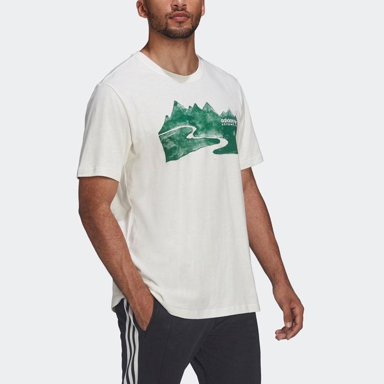 adidas Krajinný potisk Krátký rukáv Retro Americké tričko Pánské topy Bílé HF4769