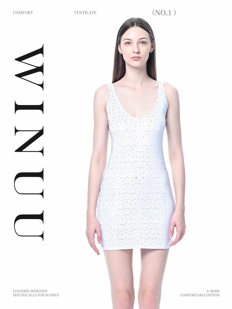 

European & American Rhinestone Embellished Backless Sleeveless Bodycon Dress One Size білий