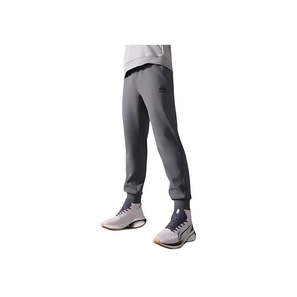 Li Ning Fitness Series Solid Color Mid Waist Fleece Knitted Sports Pants Men Pants Smoke-Gray AKLT793-2
