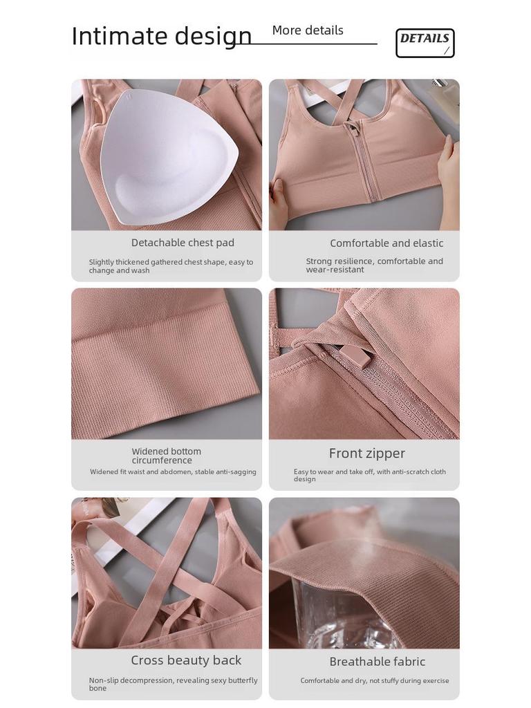 Hochfester, stoßfester Sport-BH mit Frontreißverschluss für Damen - Anti-Hänge-Effekt, nahtlos, große Größe Fitnessbekleidung