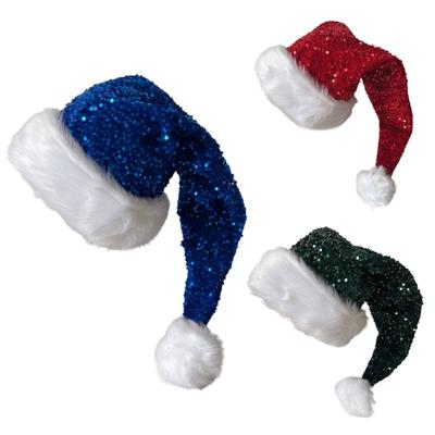 Dospělý Santa klobouk se sekvinami Zesílený plyš pro sváteční pohodlí Podšívka Vánoce Nový rok Symbolická čepice s bílým lemem