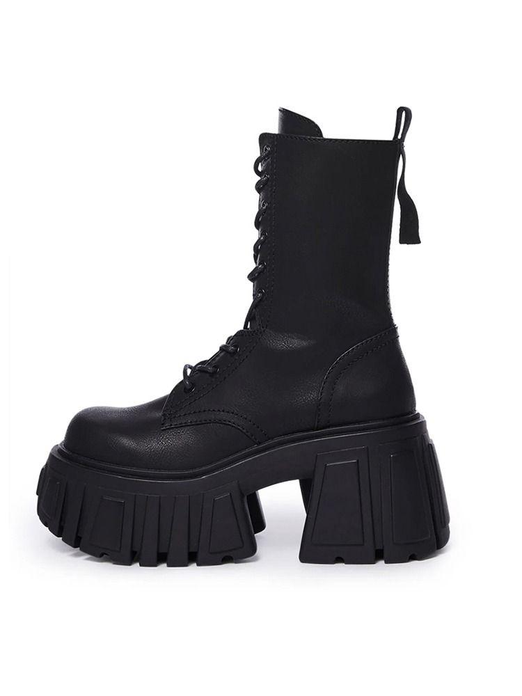 Fashion Super High Heel Platform Middle Tube Female Autumn and Winter Elevator Ankle Tide Music Chunky Heel Comic Show Boots