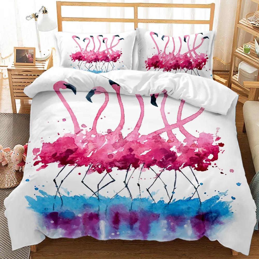Flamingo Duvet Cover Couple Flamingo Palm Leaf Twin Bedding Set Tropical Botanical Leaves Summer King Size Polyester Quilt Cover