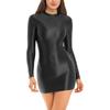 Damen Glänzendes Langarm Bodycon Kleid Stehkragen Einfarbig Dehnbarer Stoff Enganliegend Nachtwäsche Abendkleid