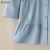 ZANZEA Womens Summer Turn Down Collar Loose Short Sleeve Blouse