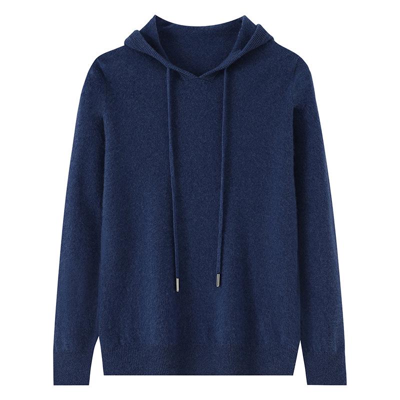 Men's Pure Wool Hoodie - Soft, Comfortable, Long Sleeve Knitwear for Autumn & Winter.