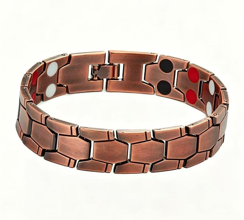 Antique Copper Magnetic Bracelet: Retro Fashion Three-Row Adjustable Couple Bangle