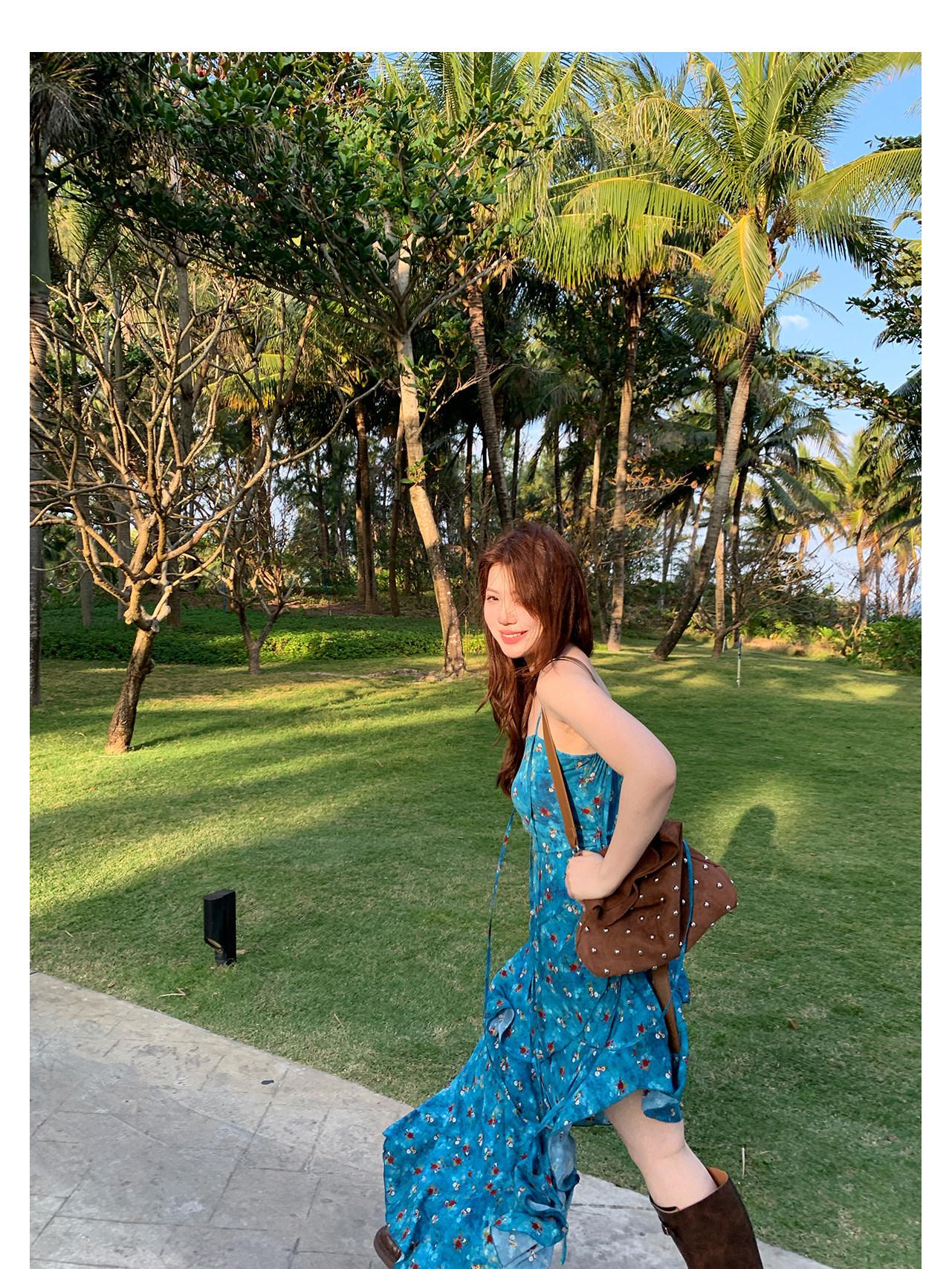 

Retro Floral Print Spaghetti Strap Irregular A-Line Summer Dress for Women Small