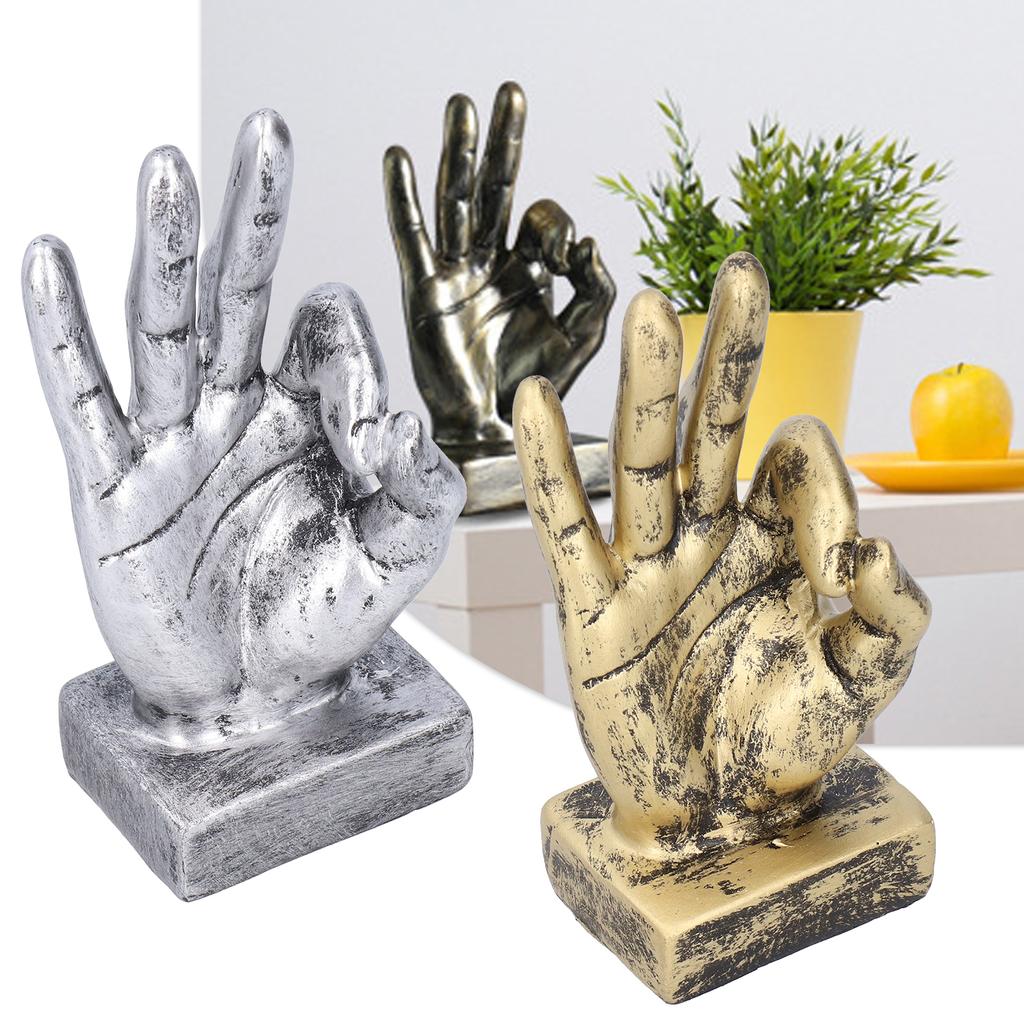 OK Gesture Resin Sculpture Retro Desktop Ornament Finger Statue Home Office Decor Gold Finish Figurine Modern Abstract Art Deco
