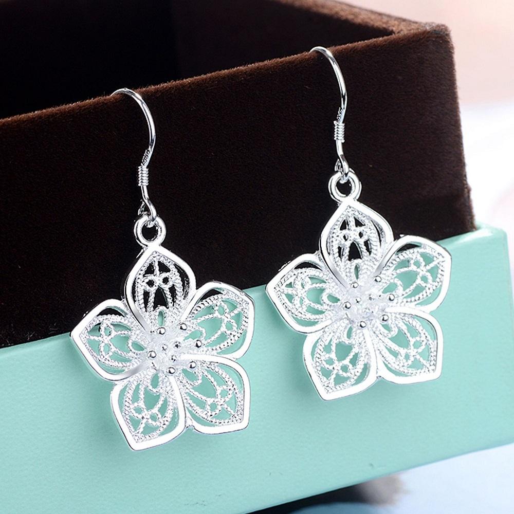 

High Quality Retro Pretty Flowers Silver color Earrings for women Fashion luxury party wedding Jewelry fine gifts