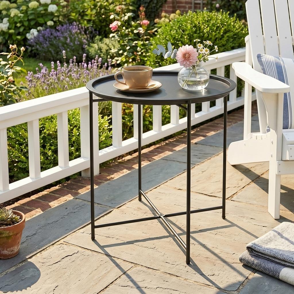 Steel Removable Tray Top Garden Table - Black
