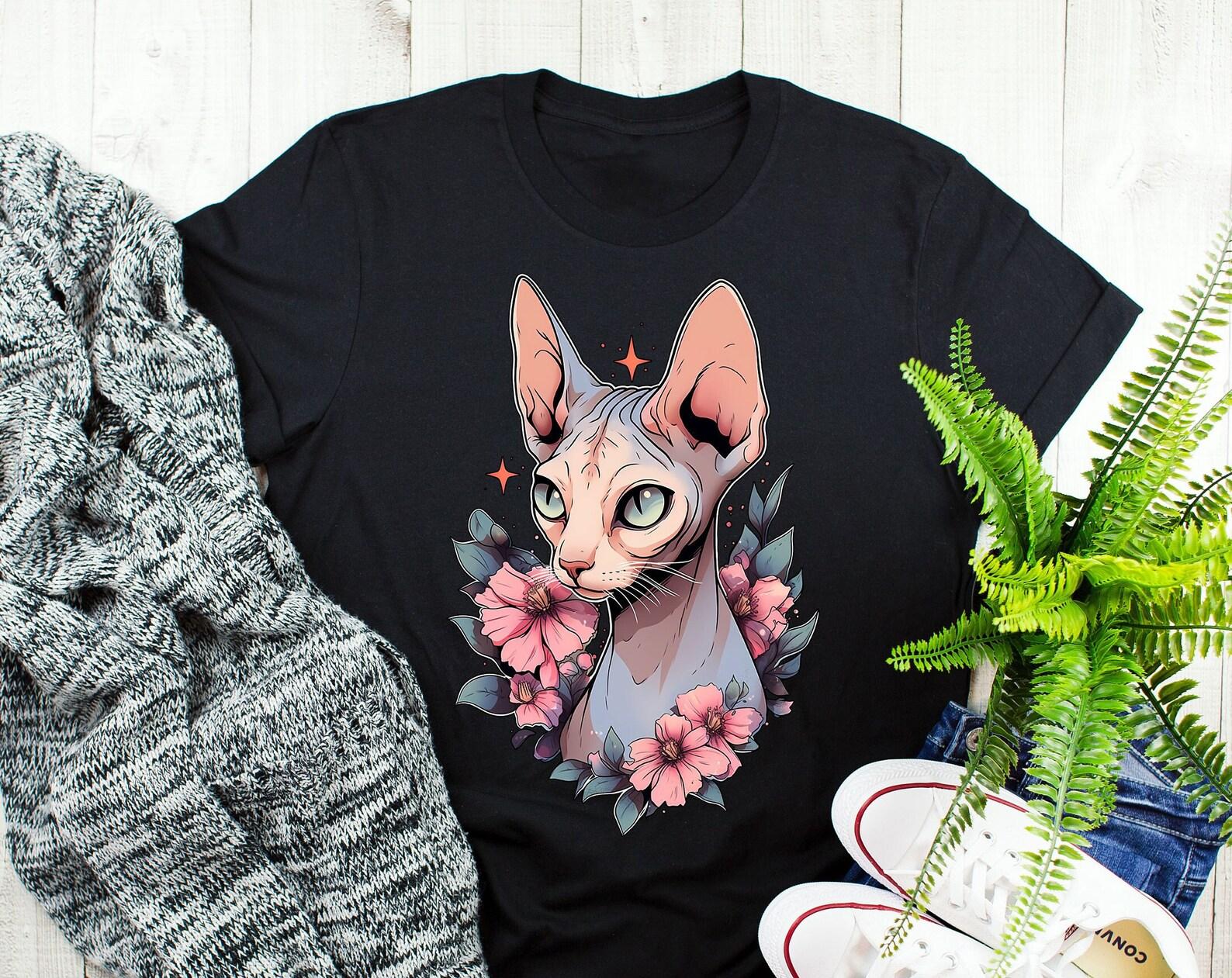Sphynx Cat Shirt, , , Cat Lover Gift, Cute Pet T-shirt, Sphynx Lover Tshirt, Sphinx Tee, Sphynx Mom Dad, Hairless, Beautiful Flowers 140
