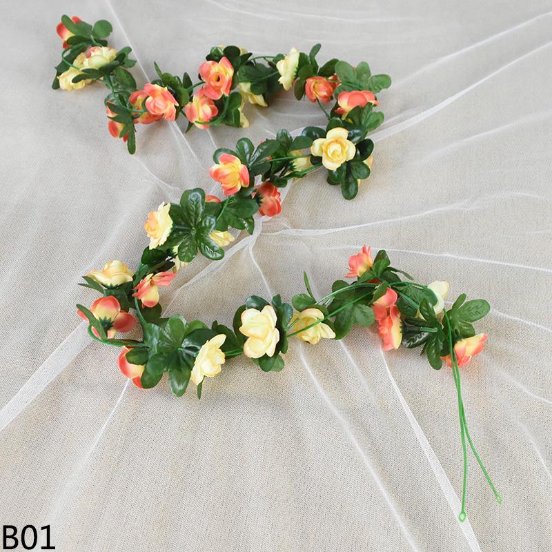 2.4m Artificial Silk Roses Flowers Rattan String Vine with Green Leaves For Wedding Home Garden Decor Hanging Garland