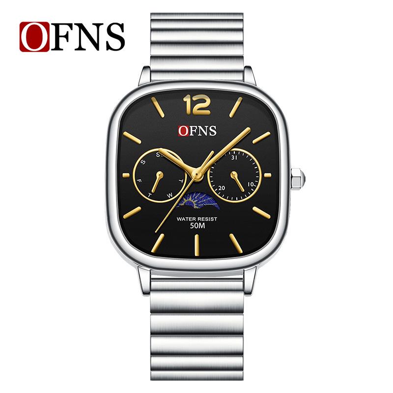 Oufanny Elegant Moon Phase Square Waterproof Watch for Men and Women - High-End Quartz Wristwatch