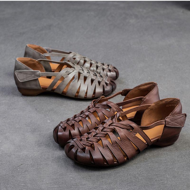 Johnature Sandali traspiranti cavi in vera pelle Scarpe da donna retrò comode e versatili