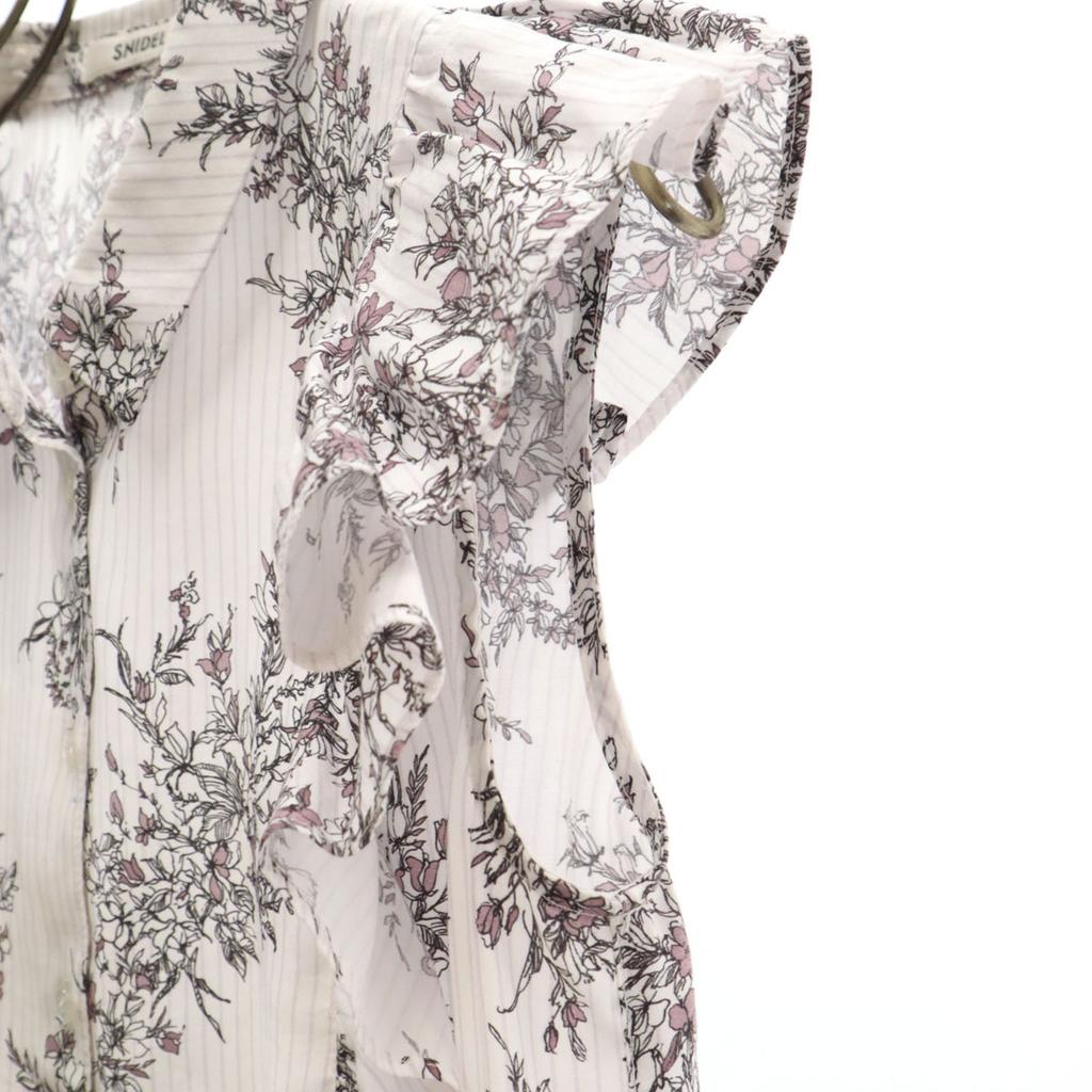 SNIDEL Floral Stripes No Sleeve Shirt F White Women Used