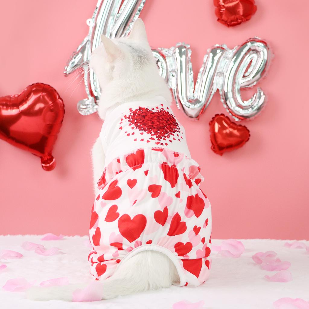Dog Pajamas Pjs Pup Jumpsuit Lovely Hearts Printed Dog Clothes for Small Dogs Girl Boy ,Dogs Pink Puppy Clothes Doggie Onesies C